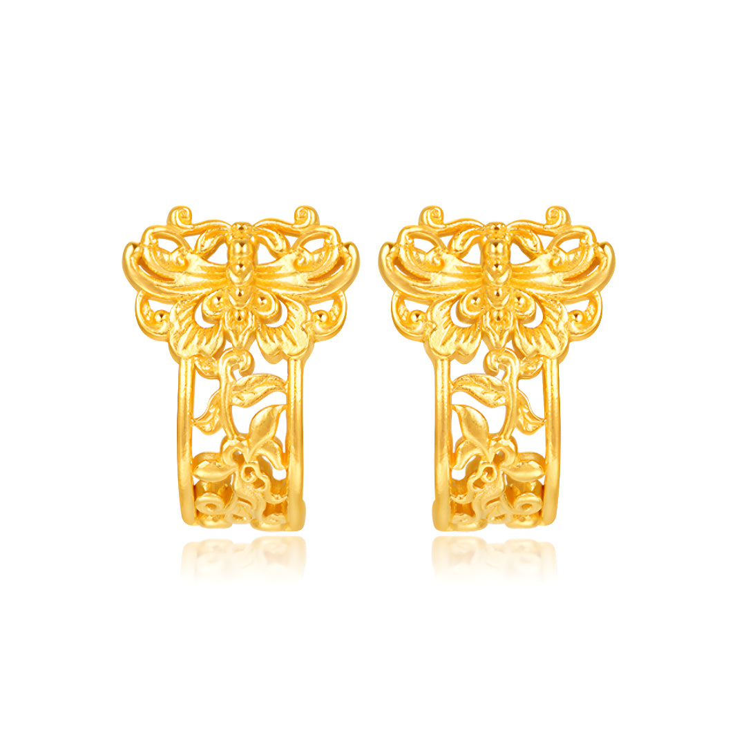 24K Pure Gold Handmade Butterfly Orchid Flower Stud Earrings - Gypsophila Co.