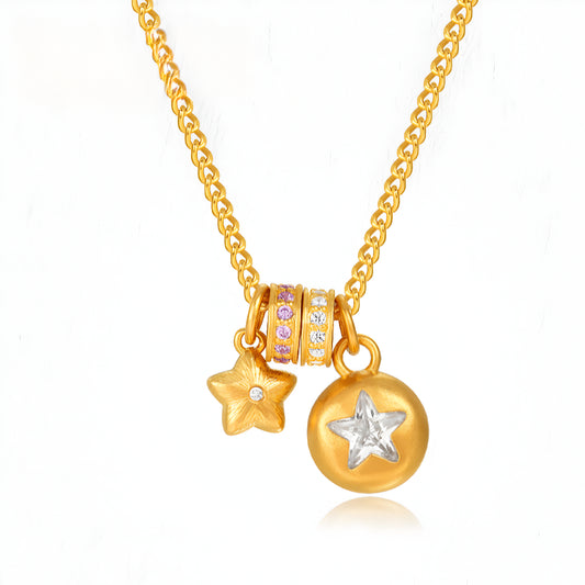 24K Pure Gold Star Charm Zircon Handmade  Pendant Necklace - Gypsophila Co.