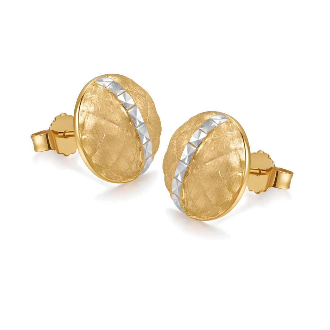 18K Real Gold Retro two-tone Lattice button Stud Earrings - Gypsophila Co.