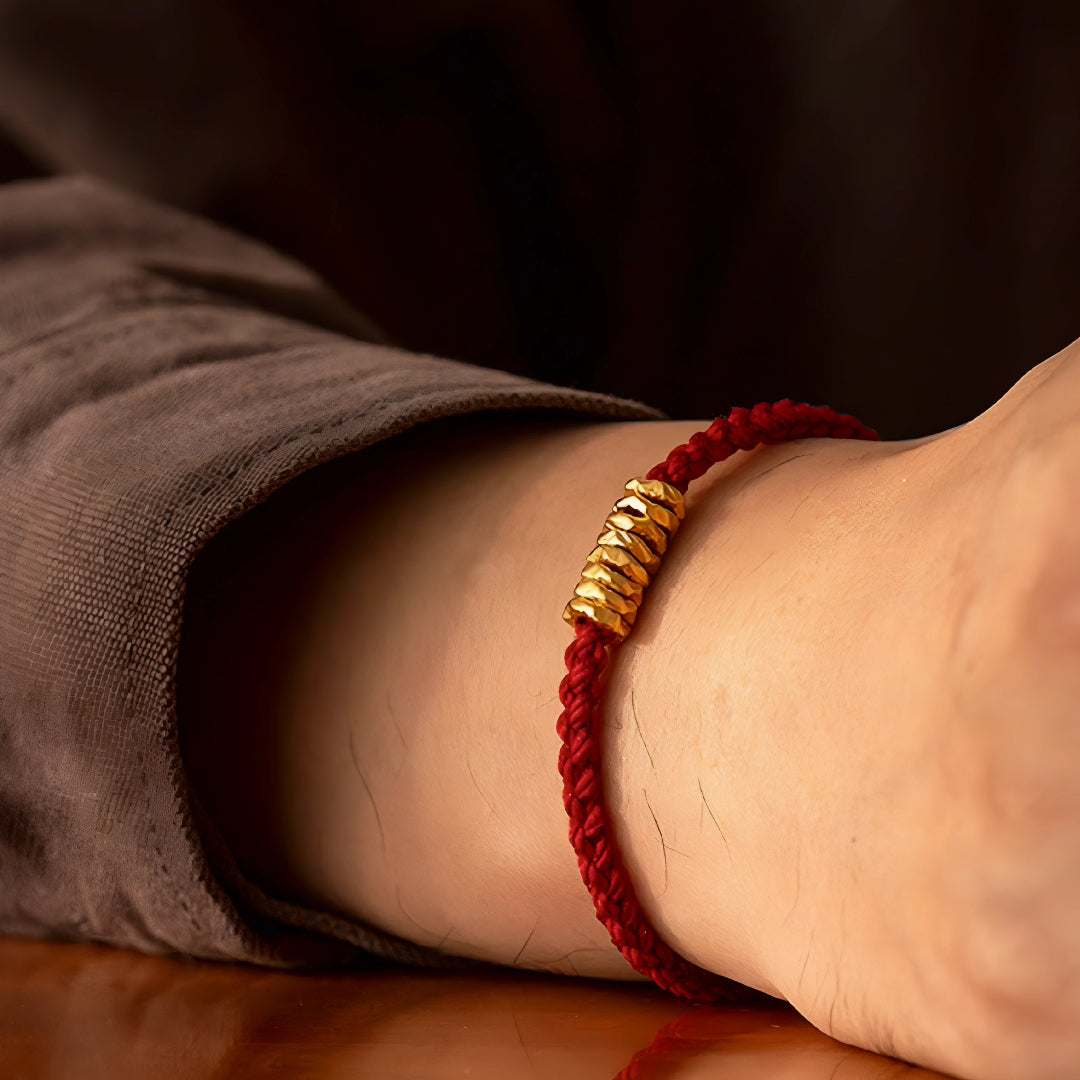 24k Pure 999 Gold Beads with Braided Rope Bracelet Great for Couple Gift