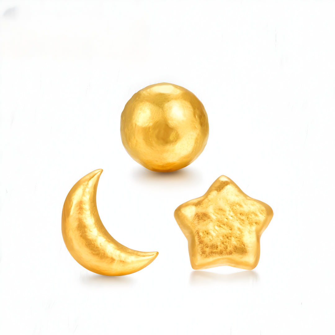24K Pure Gold Moon Star Ball Minimal Minimalist Stud Earrings Mix and Match - Gypsophila Co.