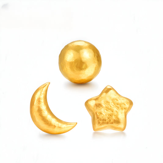 24K Pure Gold Moon Star Ball Minimal Minimalist Stud Earrings Mix and Match - Gypsophila Co.