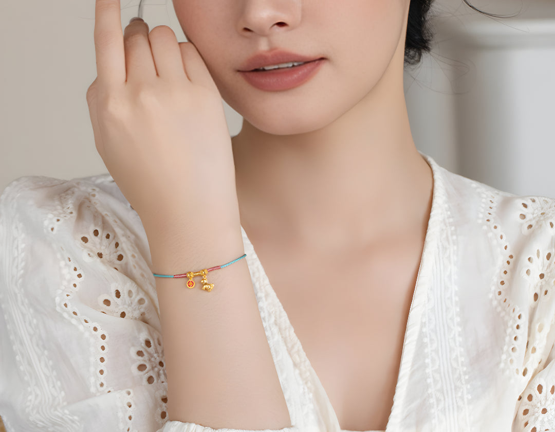 24k Gold Horse Pendant Enamel charm Rope Braided Bracelet - Gypsophila Co.