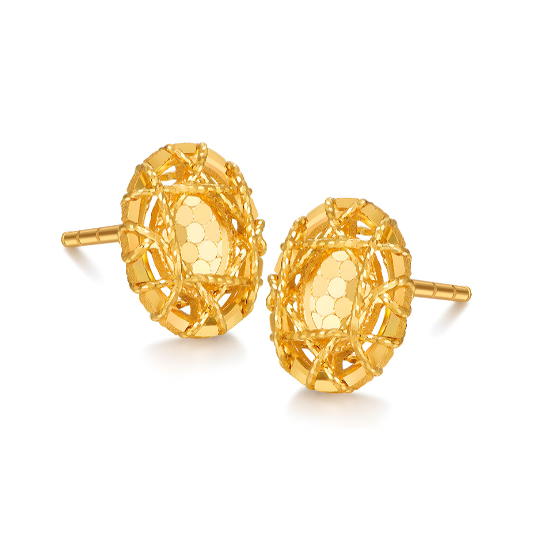 24K 5G Gold Sparkling Geometric Oval Shape Stud Earrings - Gypsophila Co.