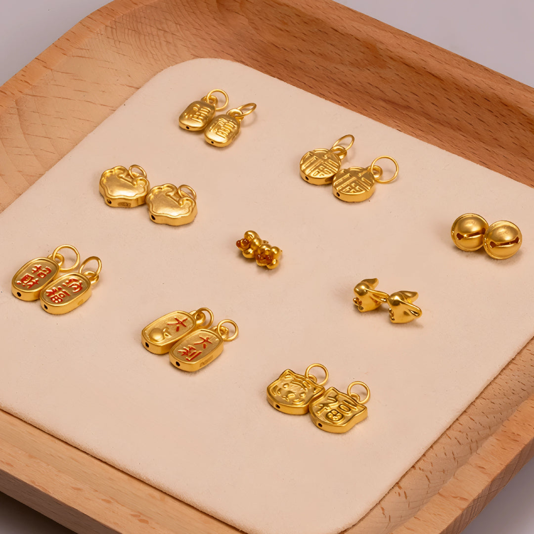 24k Pure 999 Gold Lucky Chinese Blessing Charm
