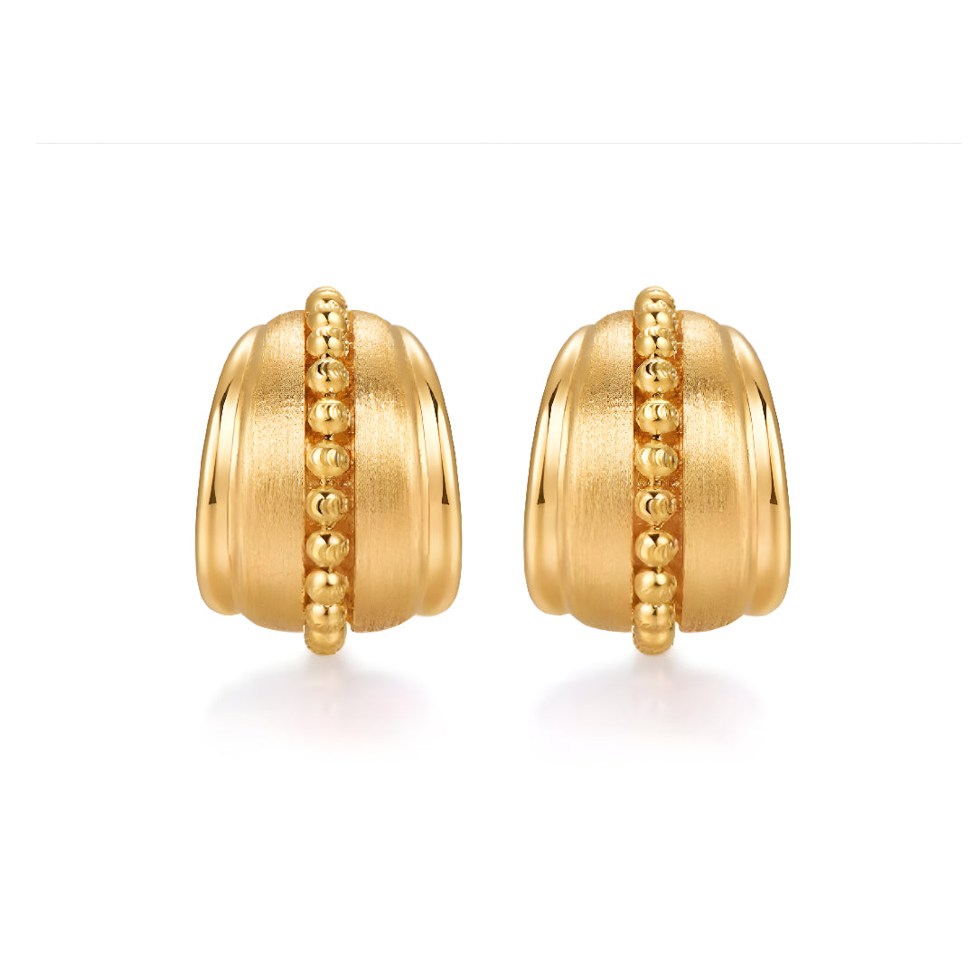 18k Real Gold Brushed Pattern Geometric Stud Earrings