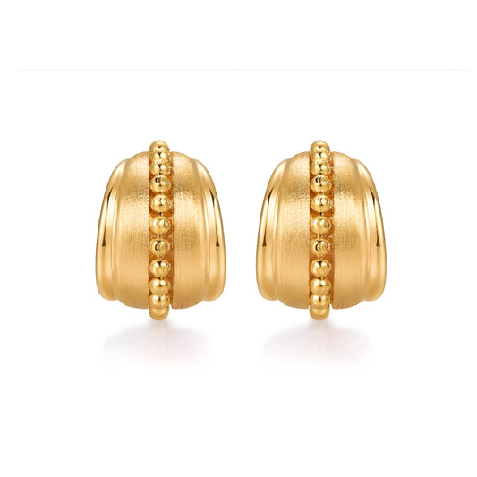18k Real Gold Brushed Pattern Geometric Stud Earrings