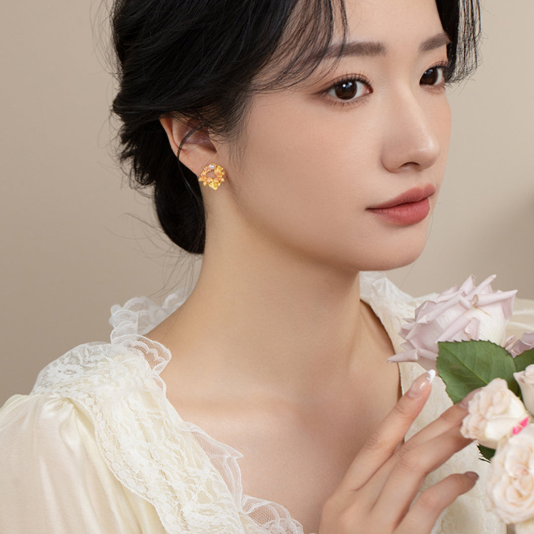 24k Real Gold Dancing Butterfly Pink Enamel Pearl Stud Earrings - Gypsophila Co.