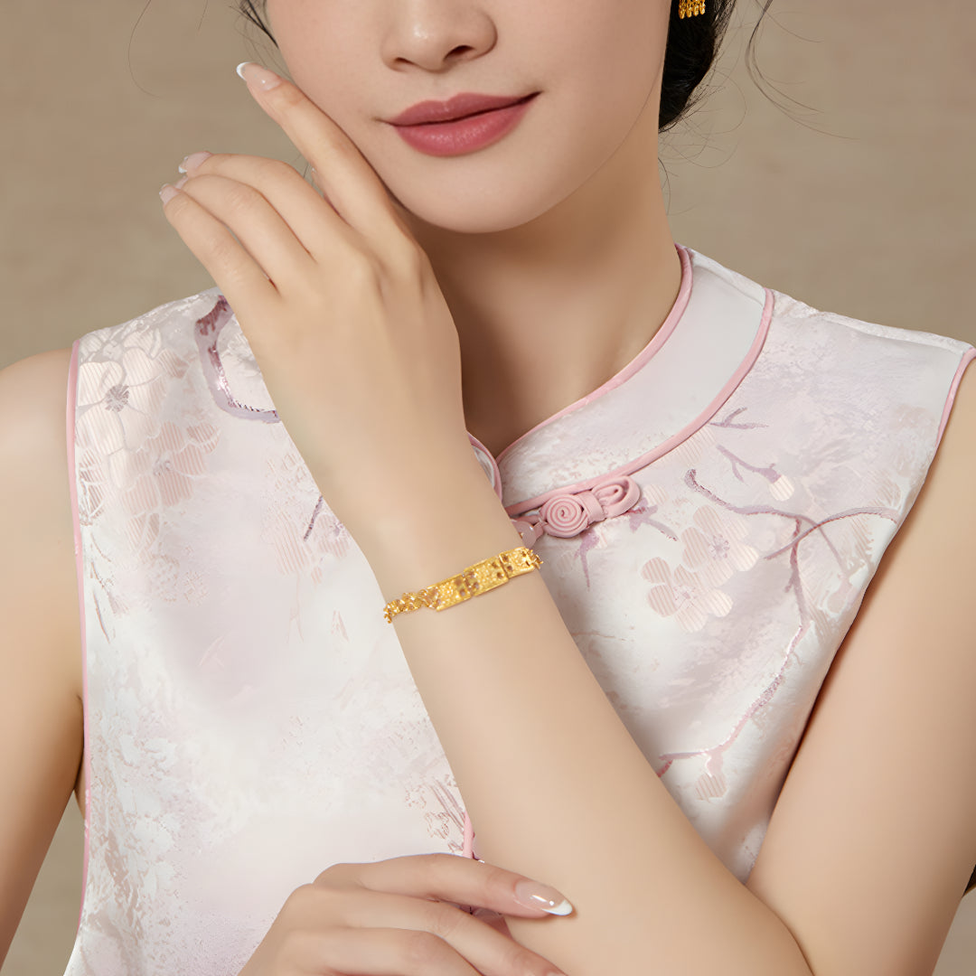 24k Real Gold Chain and link Charm Bracelet