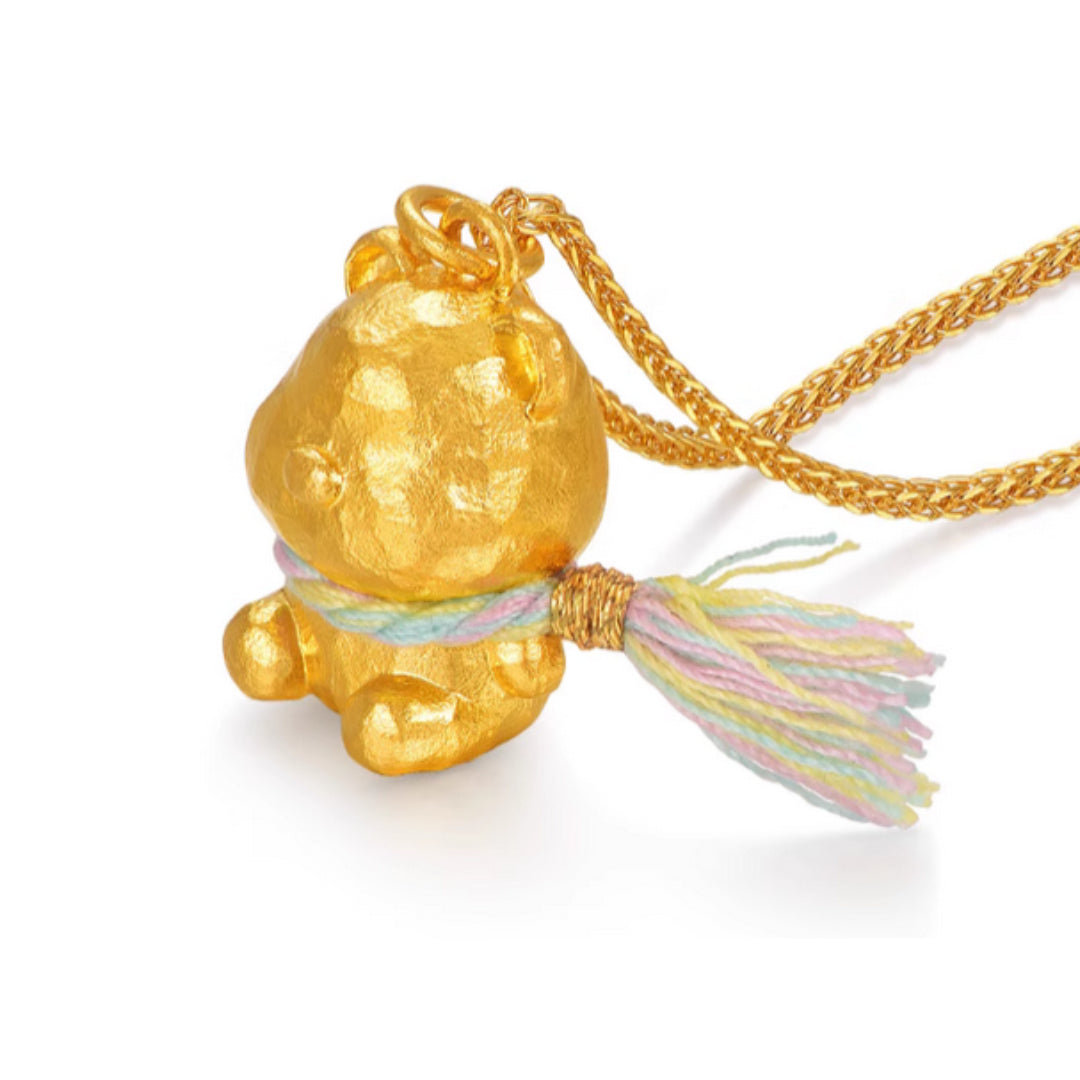 24K Real Gold Cute Bear with Scarf Pendant - Gypsophila Co.