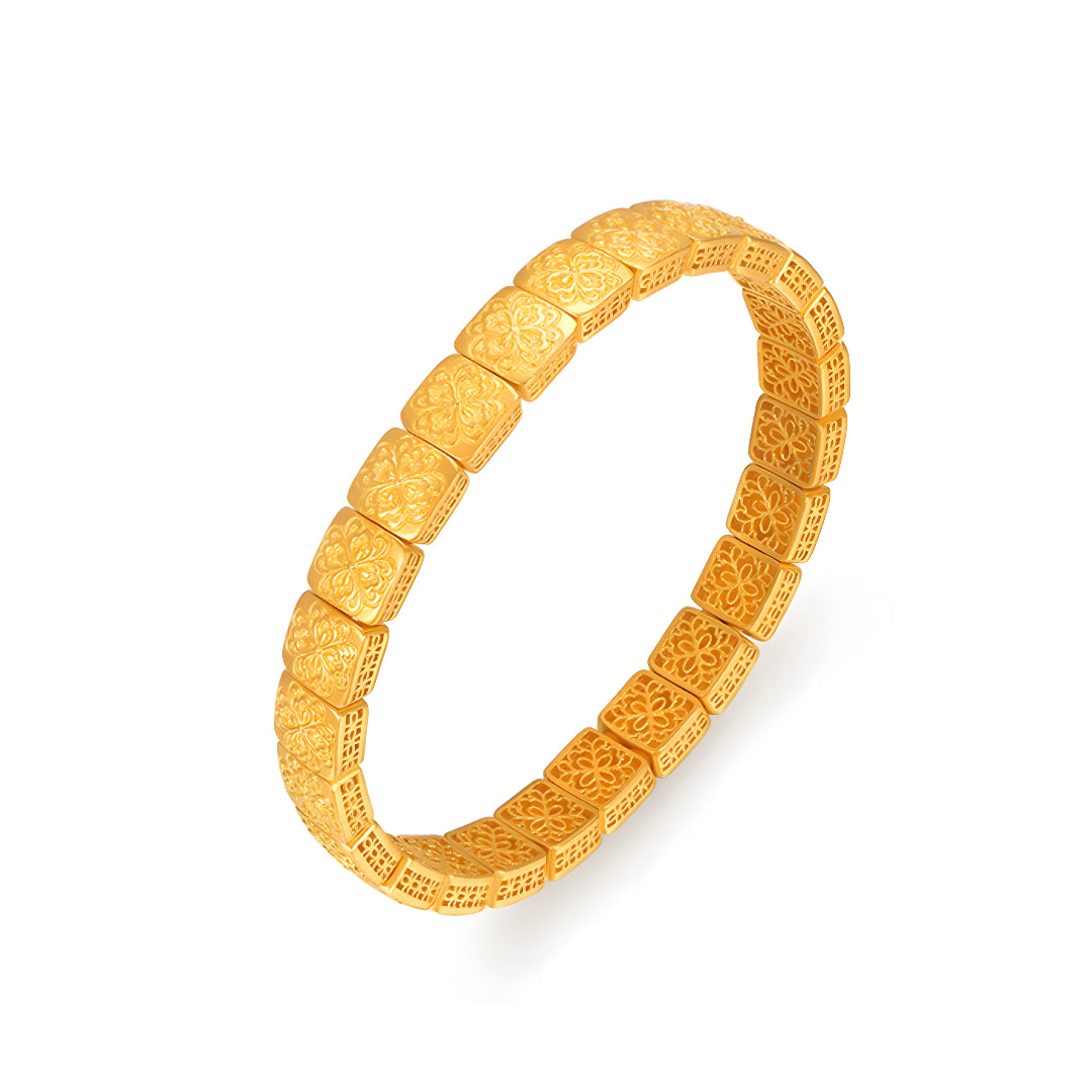 24K Pure Gold Square Carved Bracelet - Gypsophila Co.