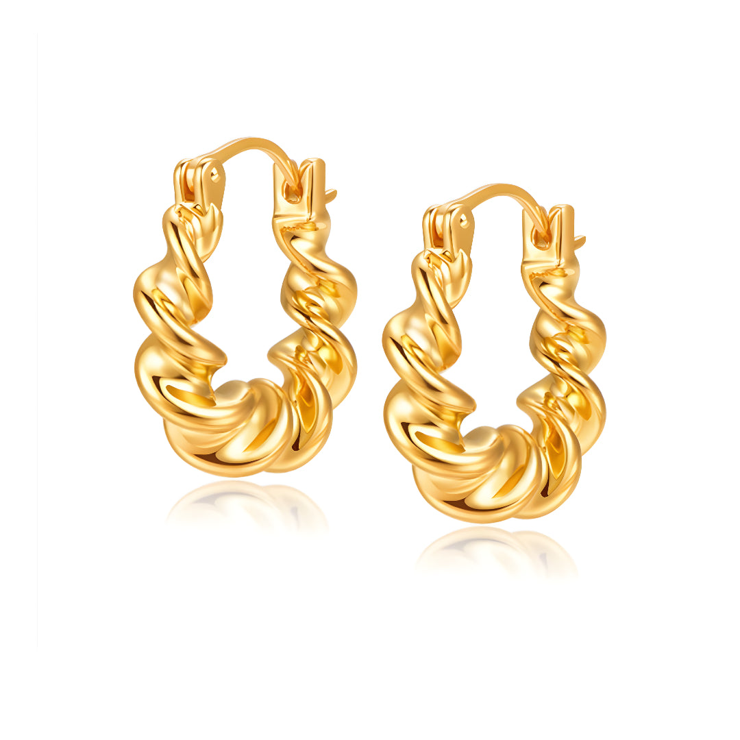 24K Real Gold Minimal Twist Hoop Earrings