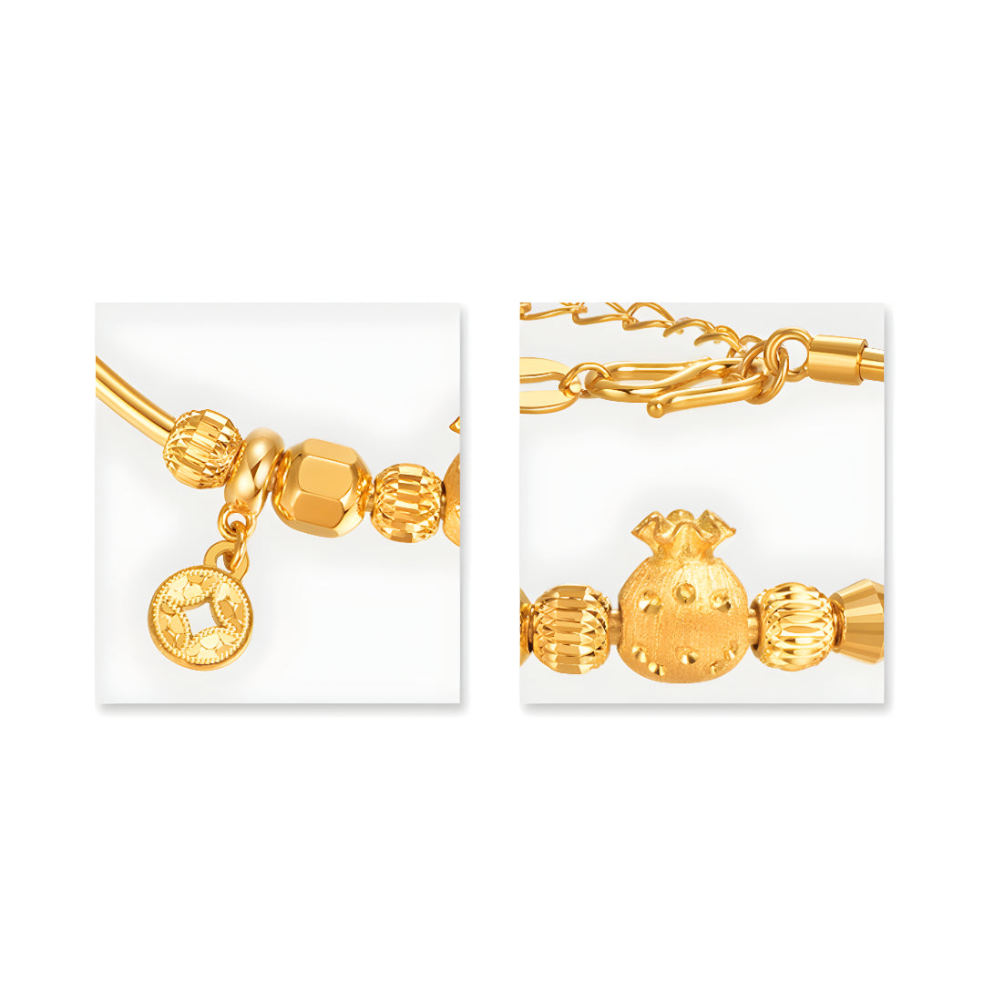 24K Pandora Lucky Money Wealth Bag Gold Bracelet Pure Gold 5G Fashion Stretch Bracelet - Gypsophila Co.