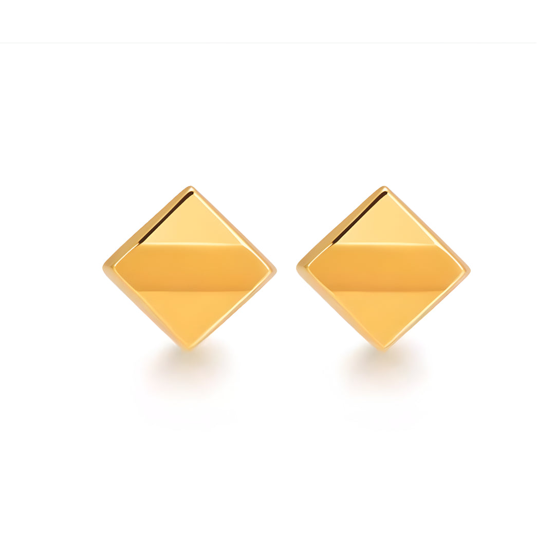 18K Real Gold Square Minimal Minimalist Stud Earrings