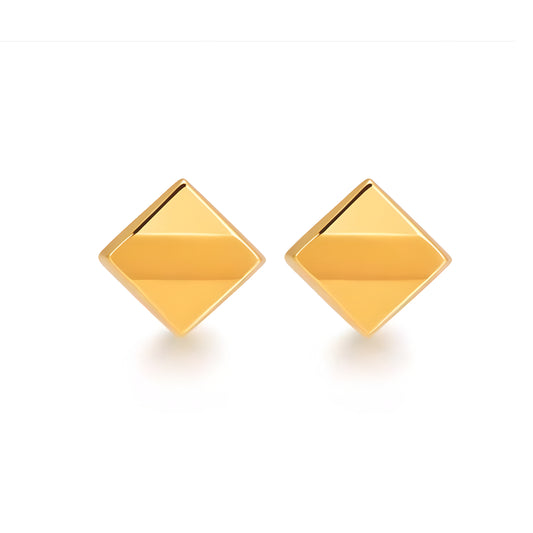 18K Real Gold Square Minimal Minimalist Stud Earrings