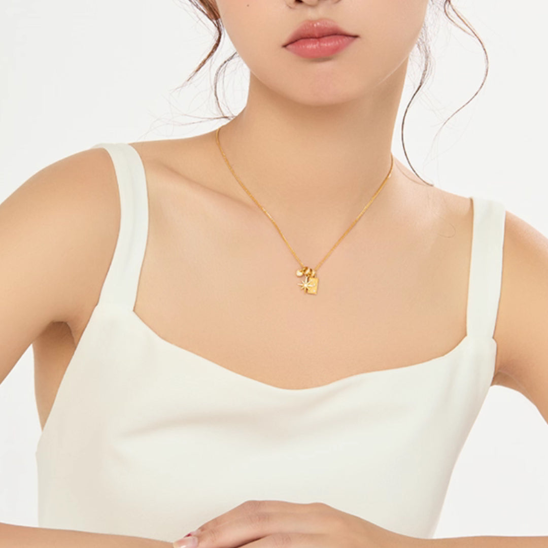 24K Real Gold Star and Moon Myth Moissanite Gold Necklace