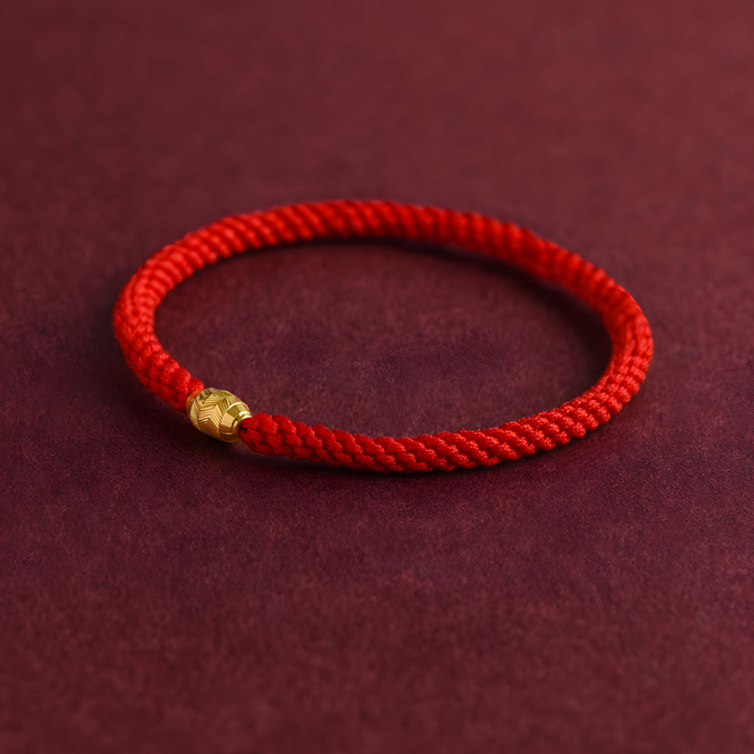 24k Solid 999 Gold Lucky Beads Red Rope Bracelet for Men and Women Blessing and Peace Braided Bracelet