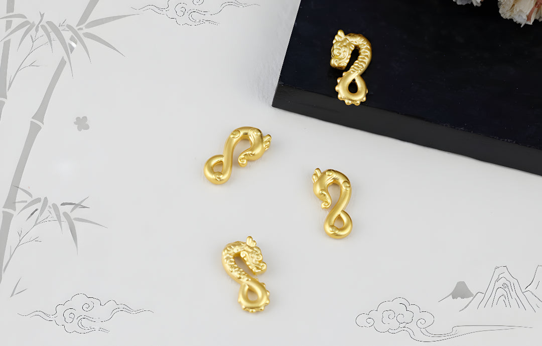 24k 999 Pure Gold 3D Hard Gold Zodiac Dragon Hook D.I.Y Charm Buckle