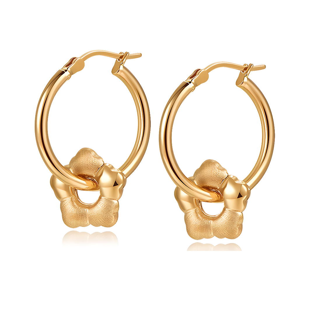 18k Pure Gold Flower Removable Charm Hoop Earrings