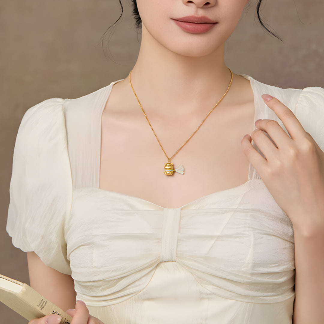 24K Real Gold Cute Bear with Scarf Pendant - Gypsophila Co.