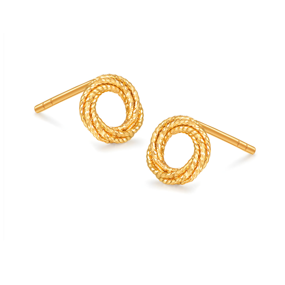 24K Real Gold Golden Donut Braided Stud Earrings