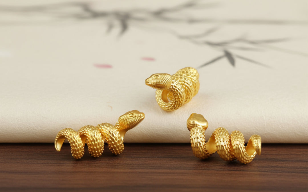 24K Pure 999 Gold Zodiac Snake Scale Blessing Luck Charm Pendant