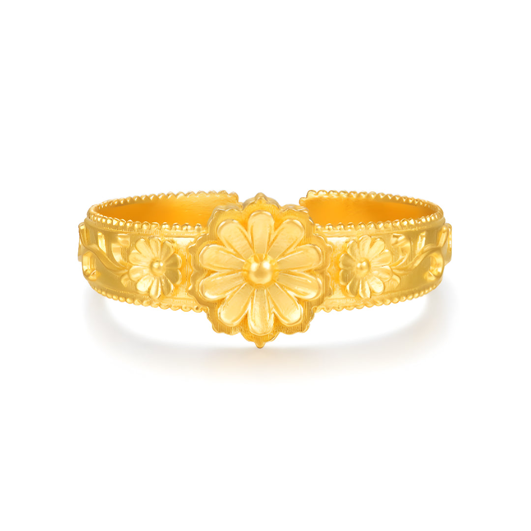 24k Gold Mulberry Flower Pattern Vintage Style Totem Ring - Gypsophila Co.