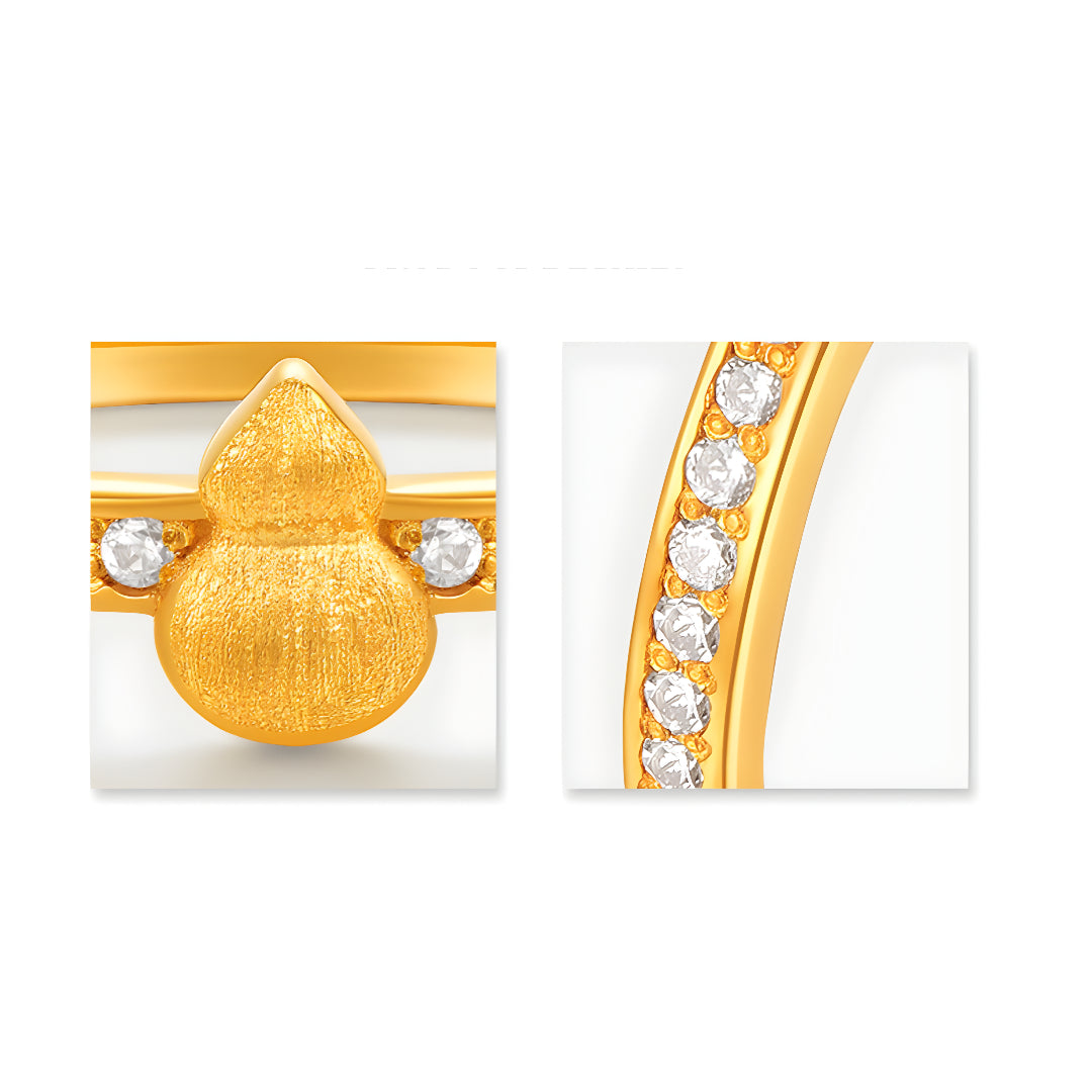 24K Pure Gold Fortune and Luck Gold Ring 5G Brushed Gourd Charm Ring