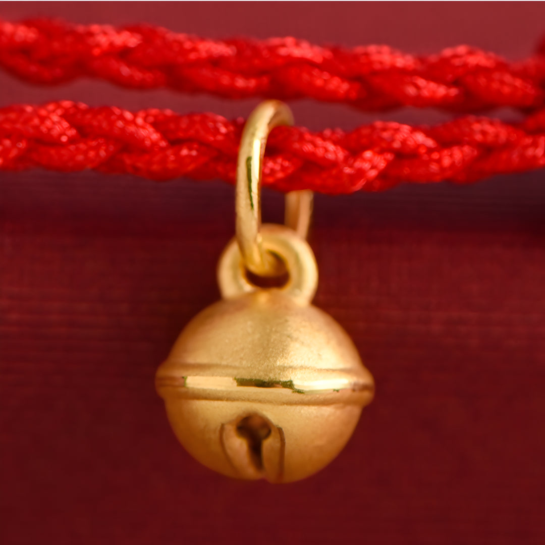 24k Pure Gold 999 Gold Beads Bell Red Rope Braided Bracelet Men and Women Couple Good Luck Bracelet
