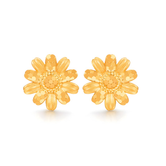 24K Real Gold Shining Sunflower Scale Pattern Stud Earrings