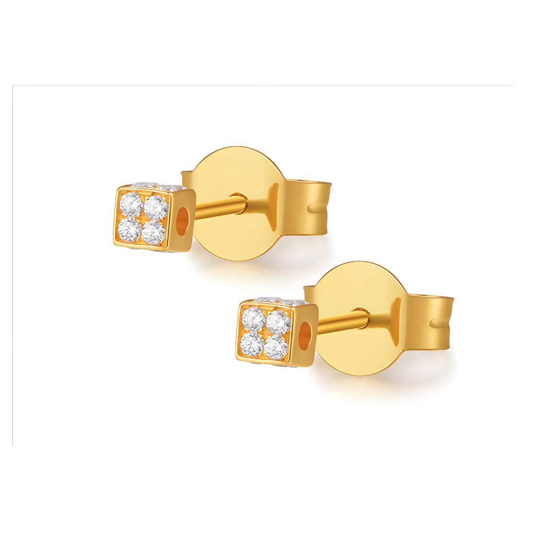 18K Real Gold Zircon Cube Minamal Minimalist Stud Earrings