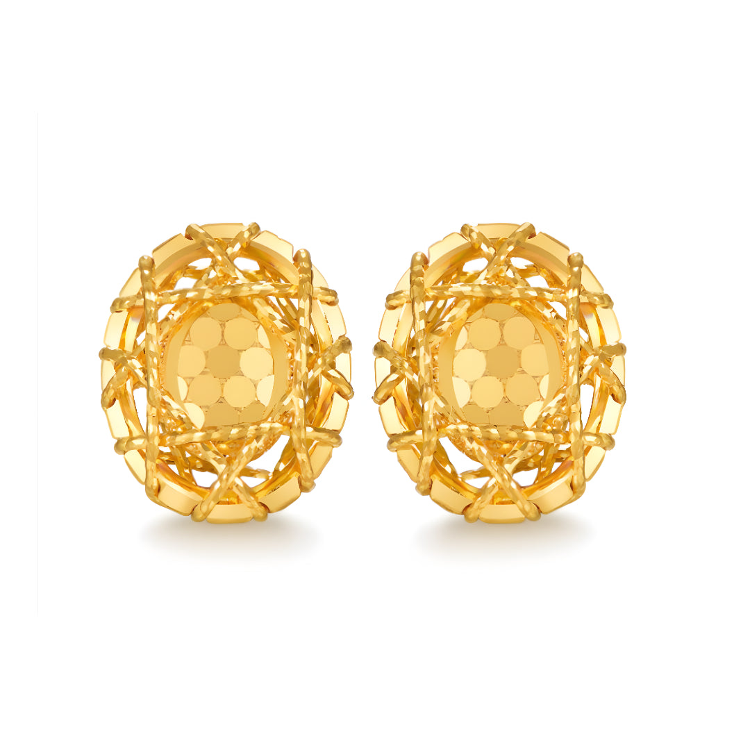 24K 5G Gold Sparkling Geometric Oval Shape Stud Earrings - Gypsophila Co.