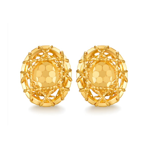 24K 5G Gold Sparkling Geometric Oval Shape Stud Earrings - Gypsophila Co.