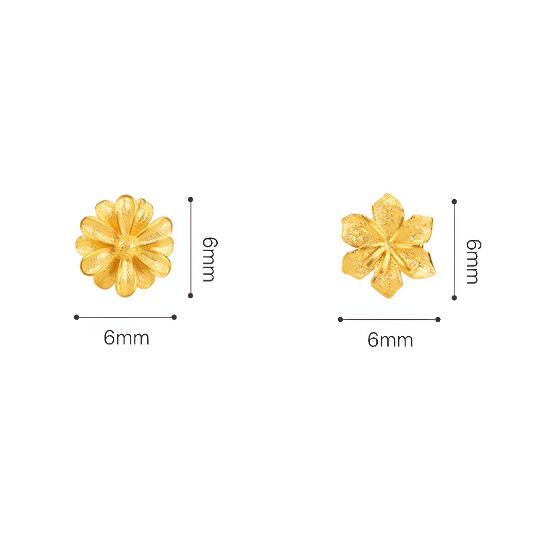 24K Solid 999 Gold Hand-Carved Craft Daisy Flower or Lily Flower Stud Earrings