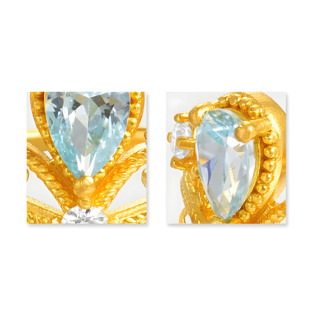 24K Blue Tears Pure Gold Ring Crown Water Drop Statement Ring - Gypsophila Co.