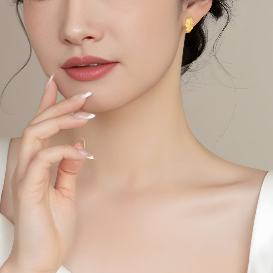 24K Pure Gold Autumn Leaf Stud Earrings - Gypsophila Co.