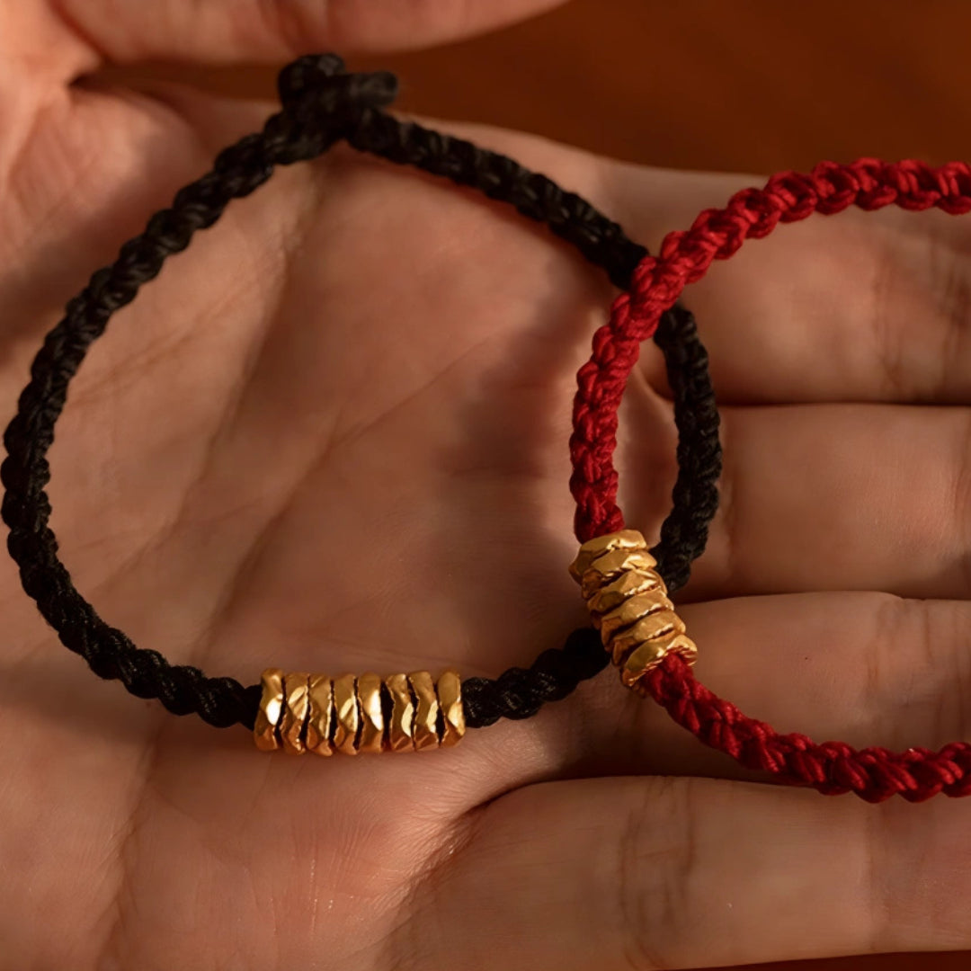 24k Pure 999 Gold Beads with Braided Rope Bracelet Great for Couple Gift