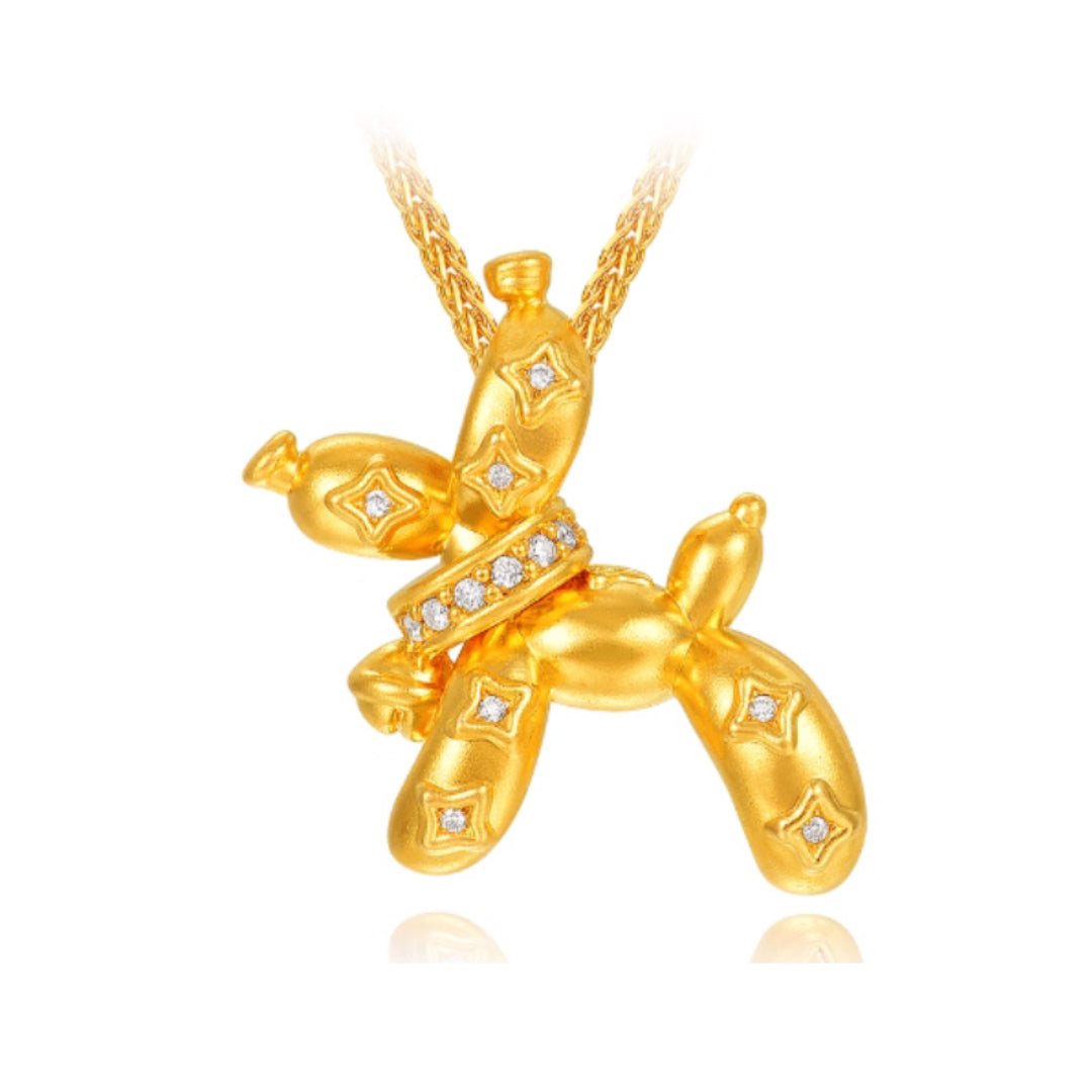 24K Pure Gold Balloon Puppy Dog Moissanite Pendant - Gypsophila Co.