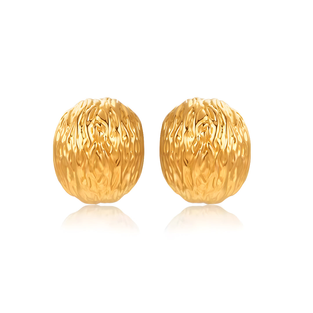 24K Real Gold 5D Hard Gold Minimal Pattern Stud Earrings