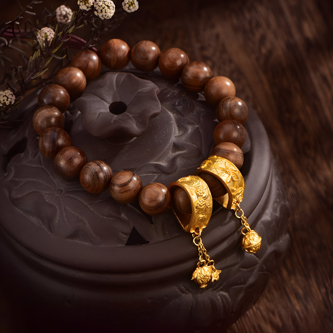 24k Pure Gold Orchid Pomegranate Pattern Spacer Pendant Charm - Gypsophila Co.