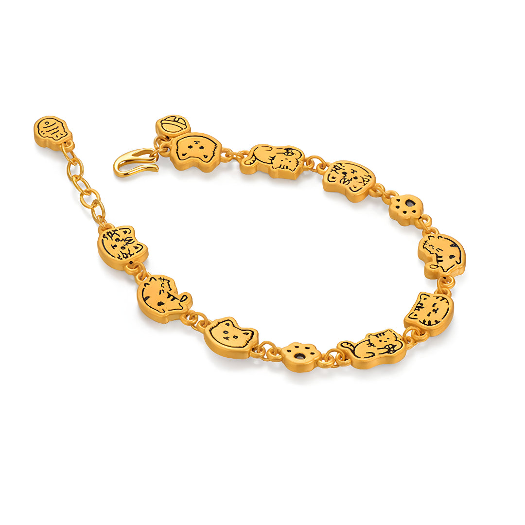 24K Pure Gold 3D Hard Gold Cute Enamel Cat Kitty Bracelet Perfect Gift