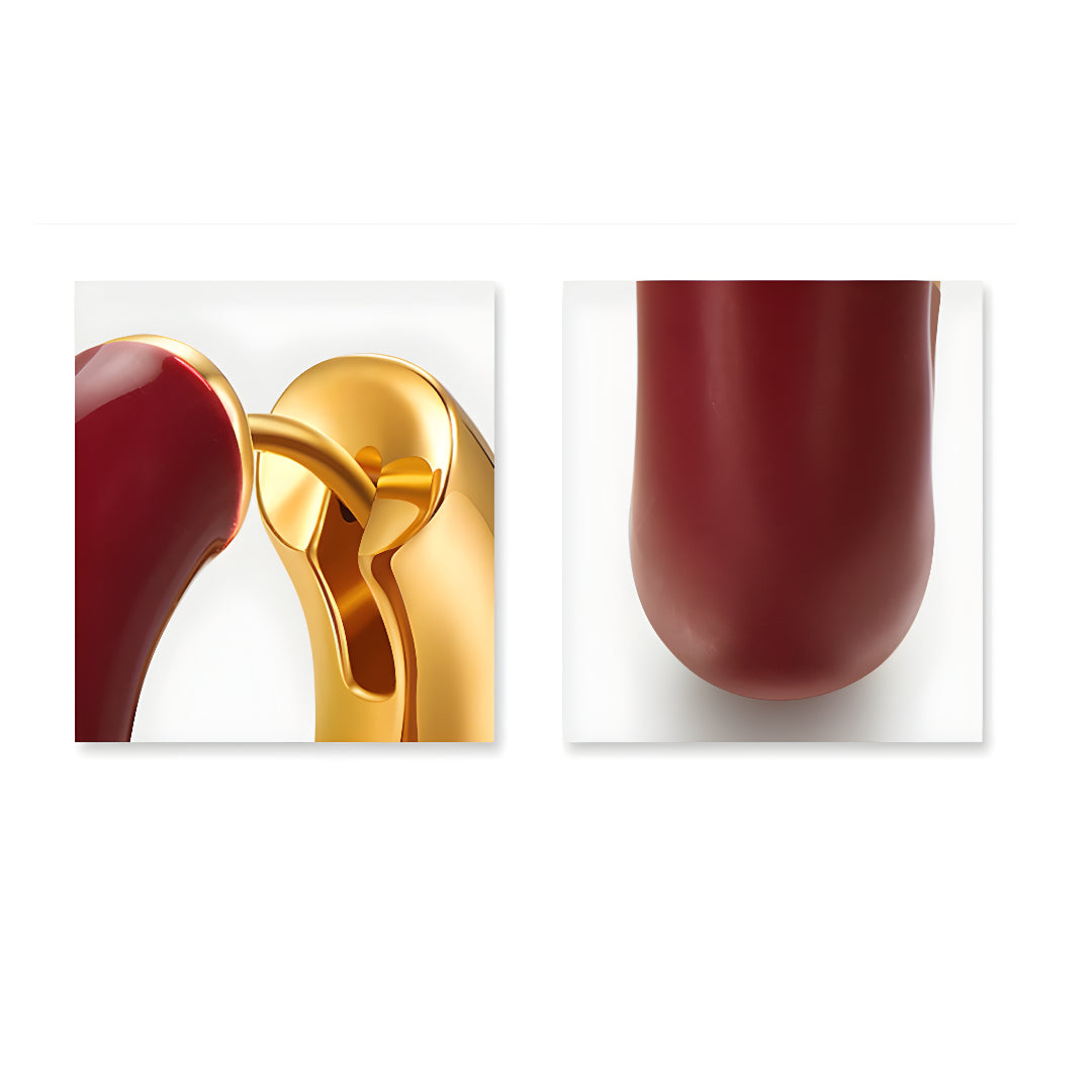 24K Pure Gold Red Hoop Earrings 5D Gold Retro Enamel New Year Earrings