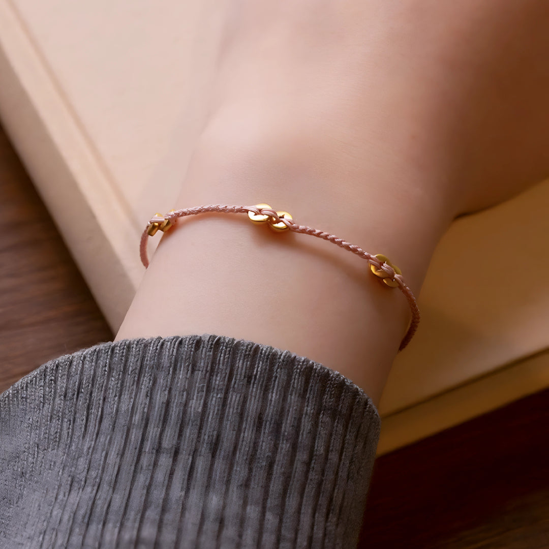 24k Pure 999 Gold Lucky Chinese Coin Red Rope Bracelet