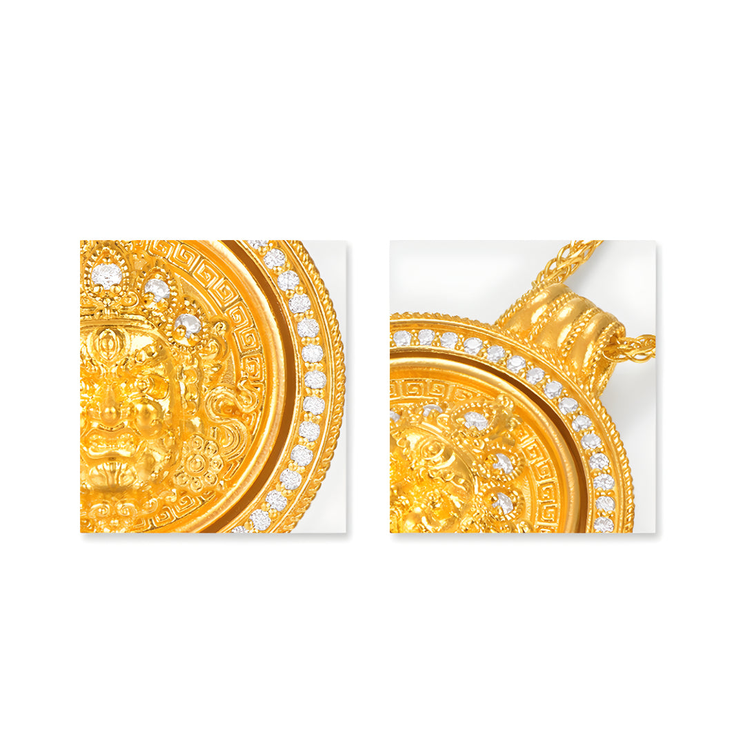 24K Pure Gold God of Wealth Round Pendant Charm Necklace - Gypsophila Co.