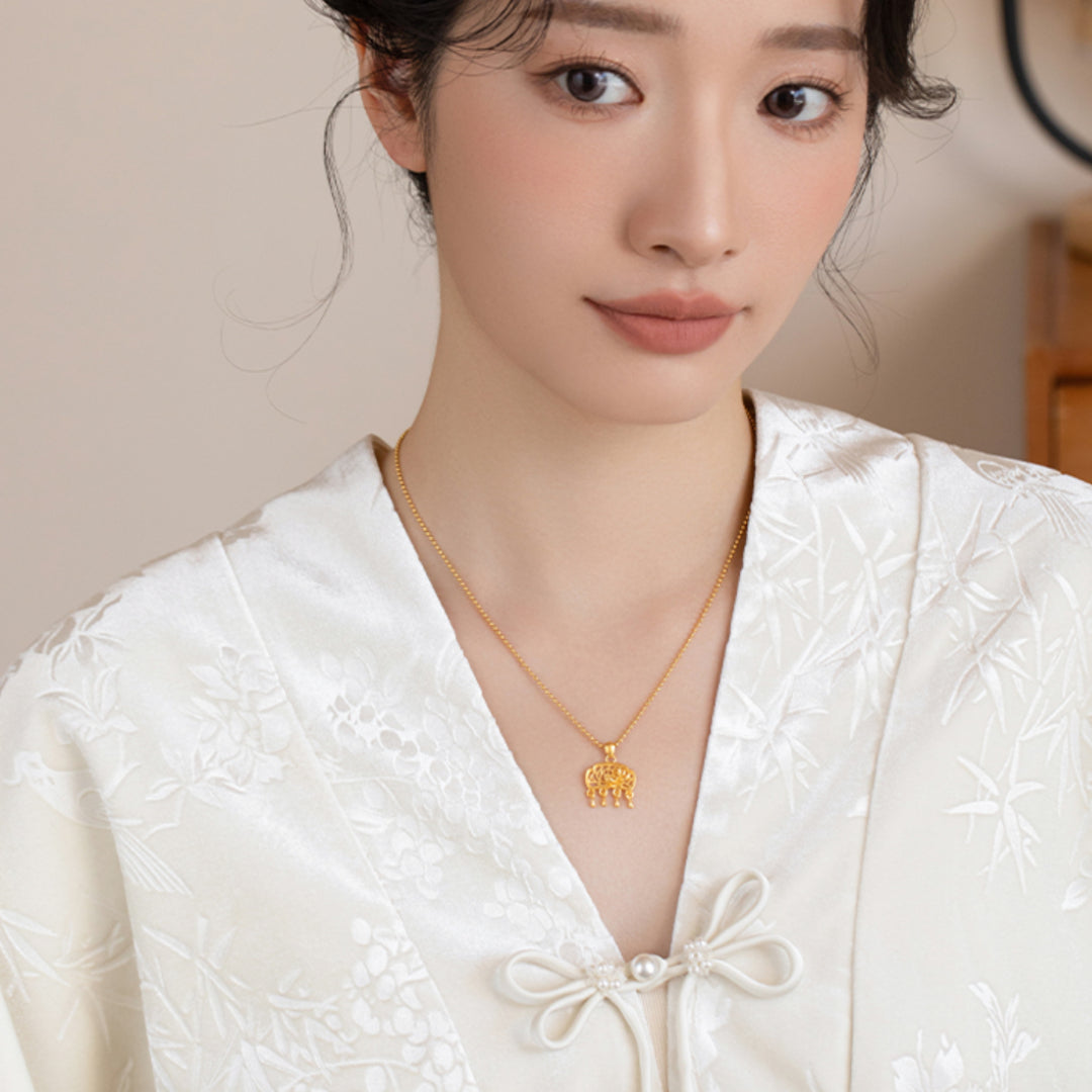 24K Pure Earrings Anicent Style Window Art Lotus Pendant - Gypsophila Co.