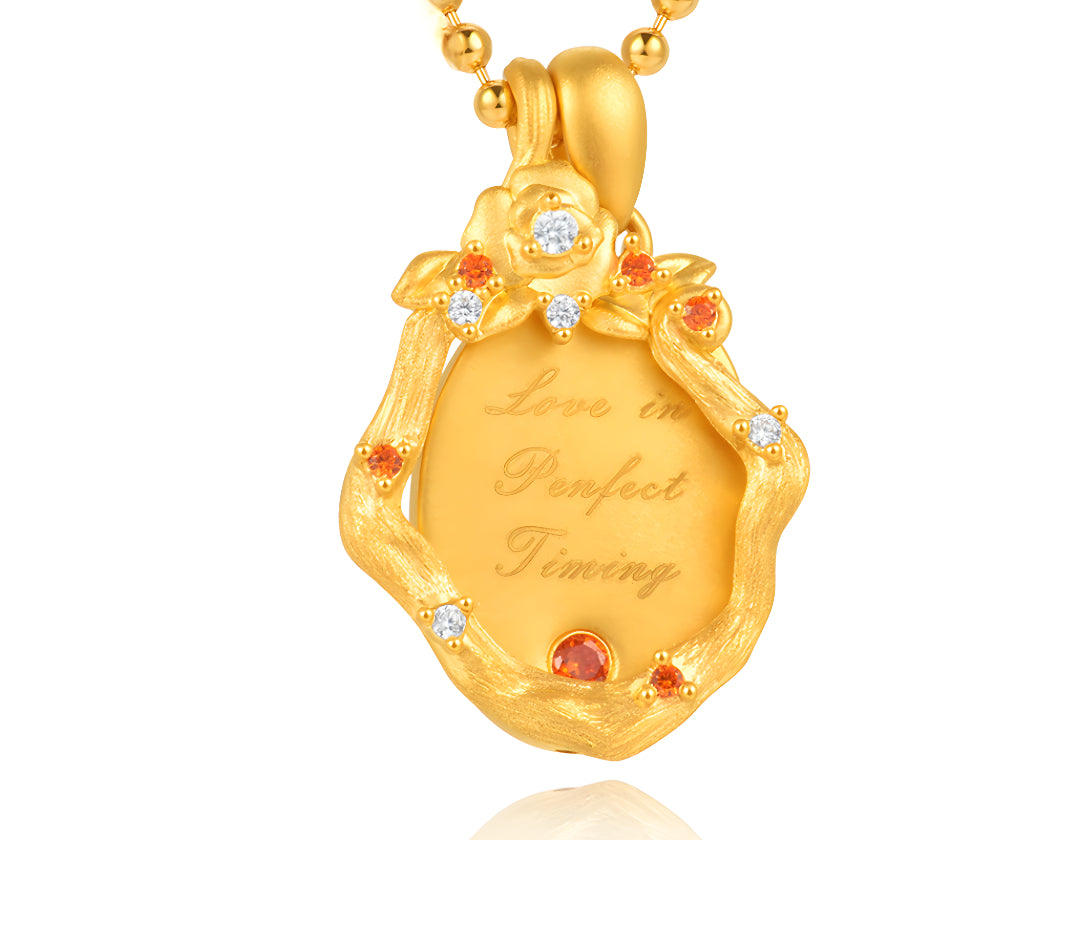 24k Full Gold Stacking Rose Romantic Love in Perfect Timing Proposal Pendant - Gypsophila Co.