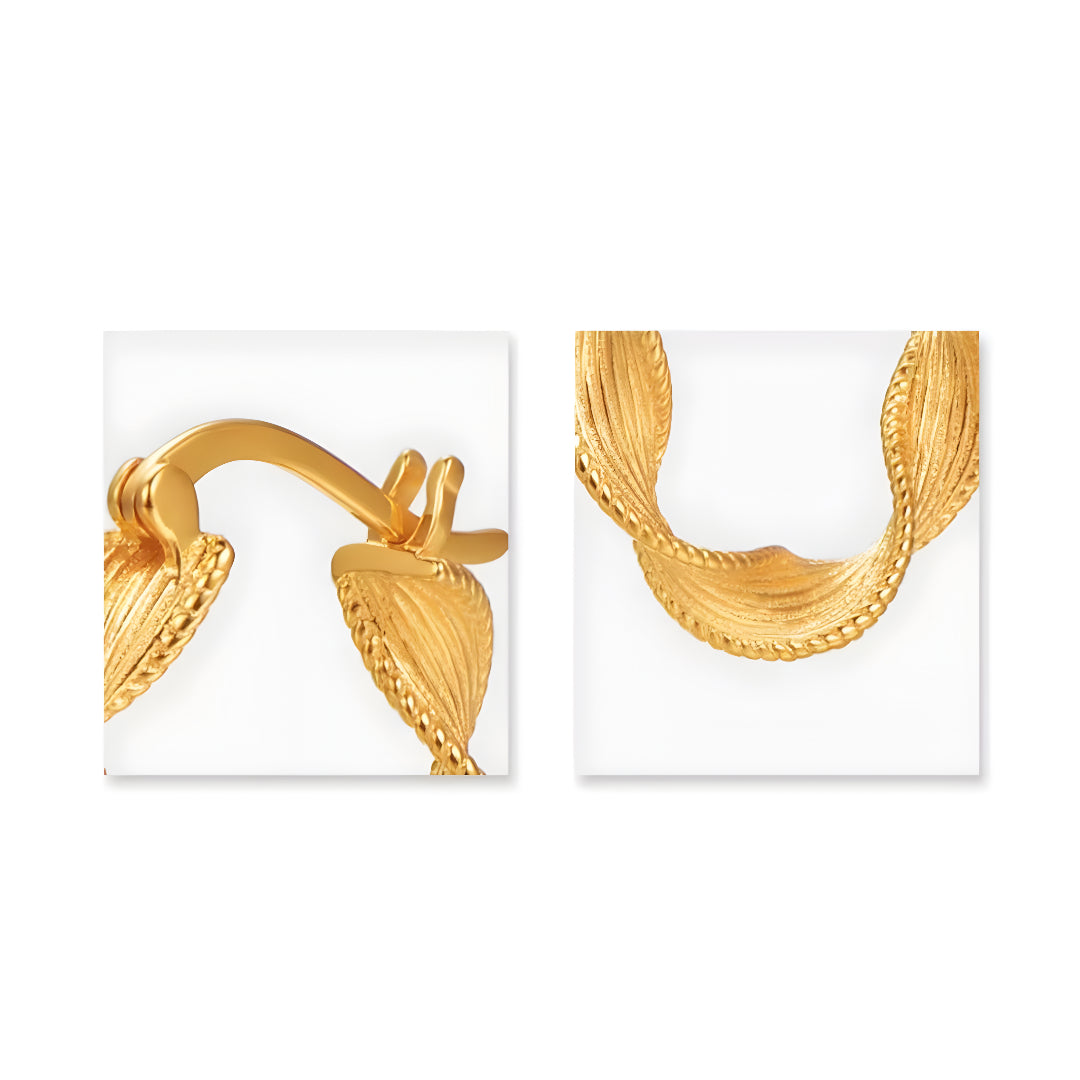 Three-dimensional Twist 18K Gold Wave Brushed Hoop Earrings