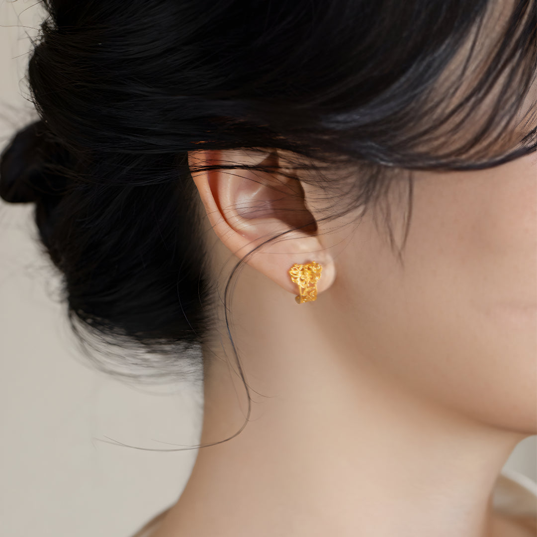 24K Pure Gold Handmade Butterfly Orchid Flower Stud Earrings - Gypsophila Co.