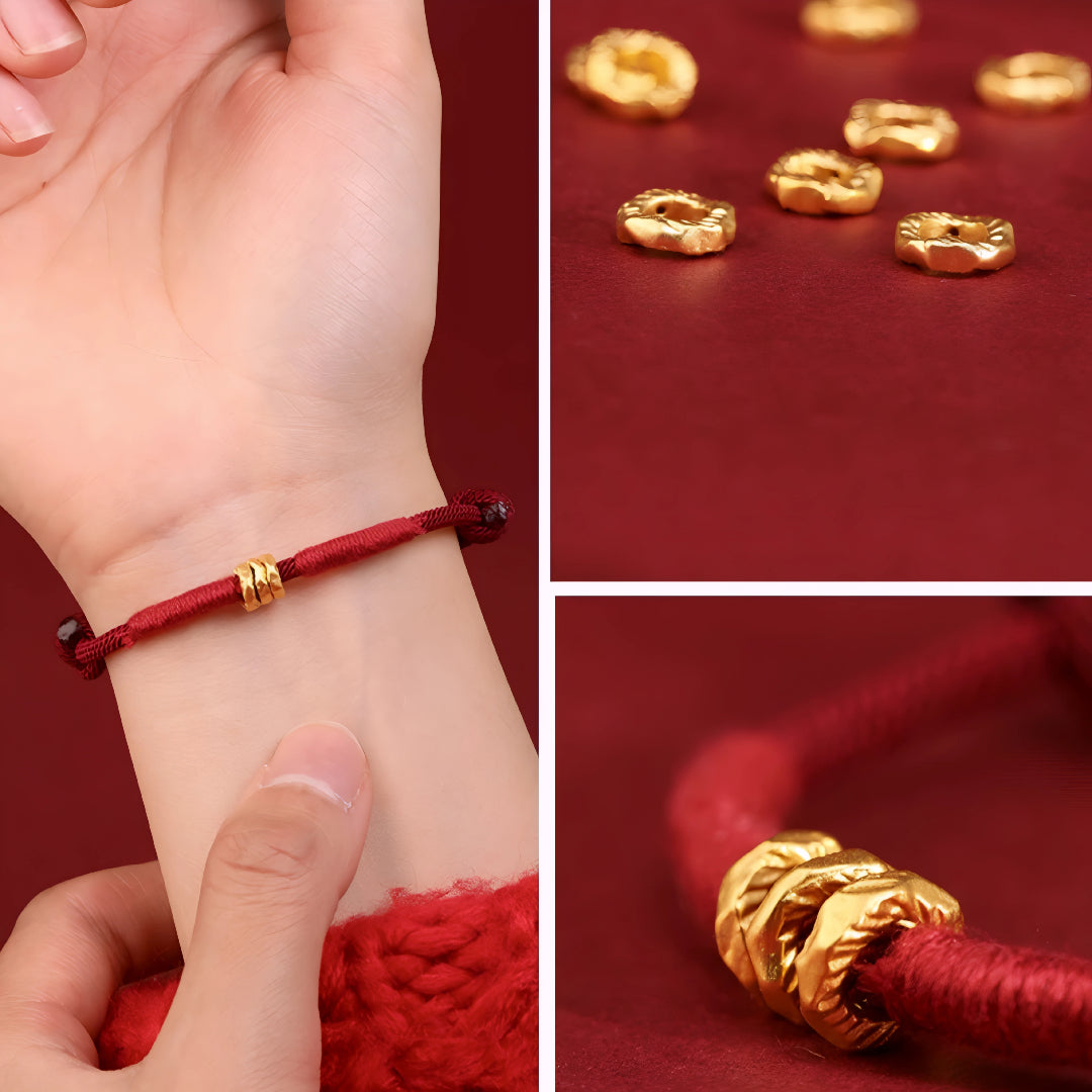 24k Solid 999 Gold Blessing Beads with Red String Braided Rope Bracelet and Anklet for Good Luck
