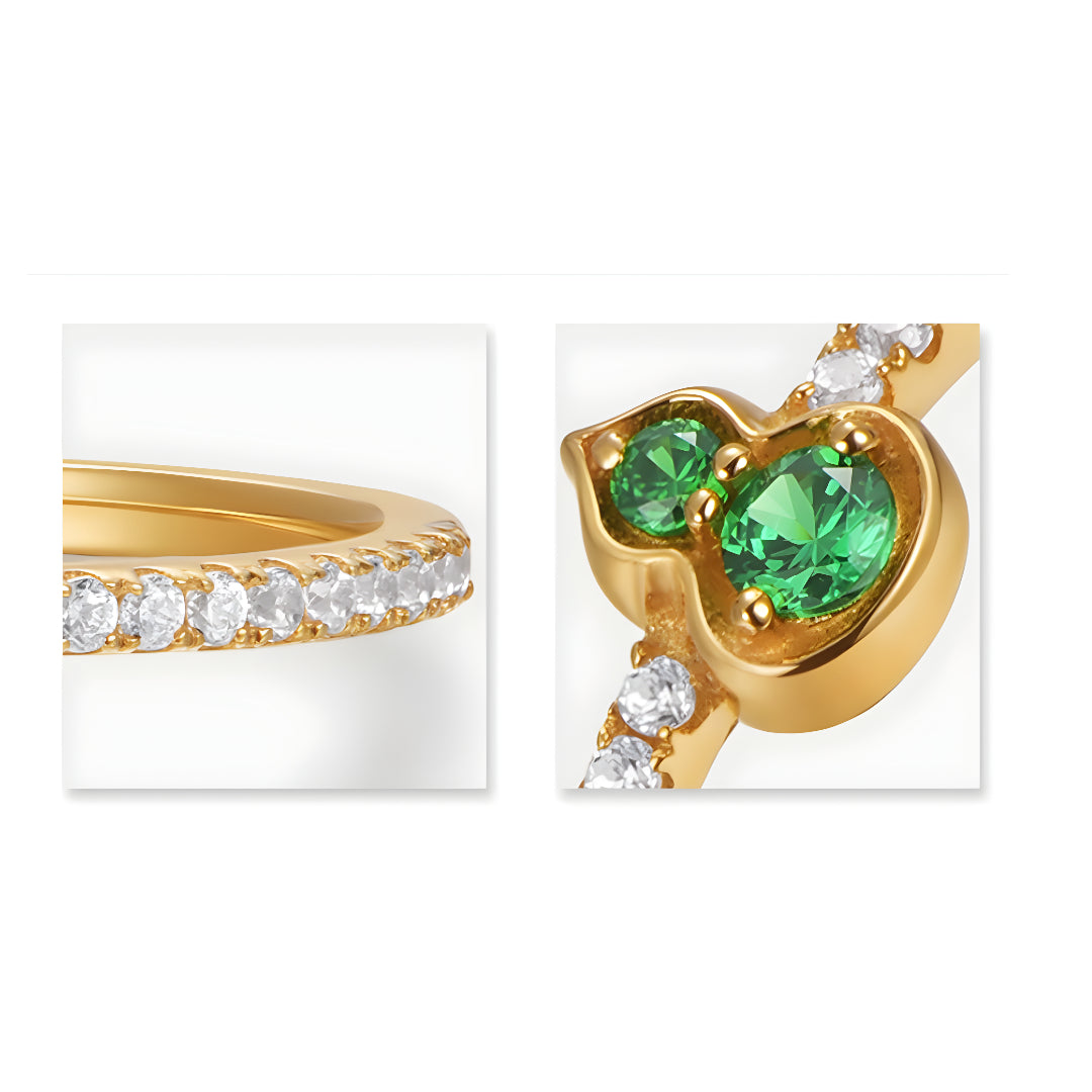 18K Real Gold Green Jade Gourd Stacking Ring Proposal Wedding Bride Gift - Gypsophila Co.